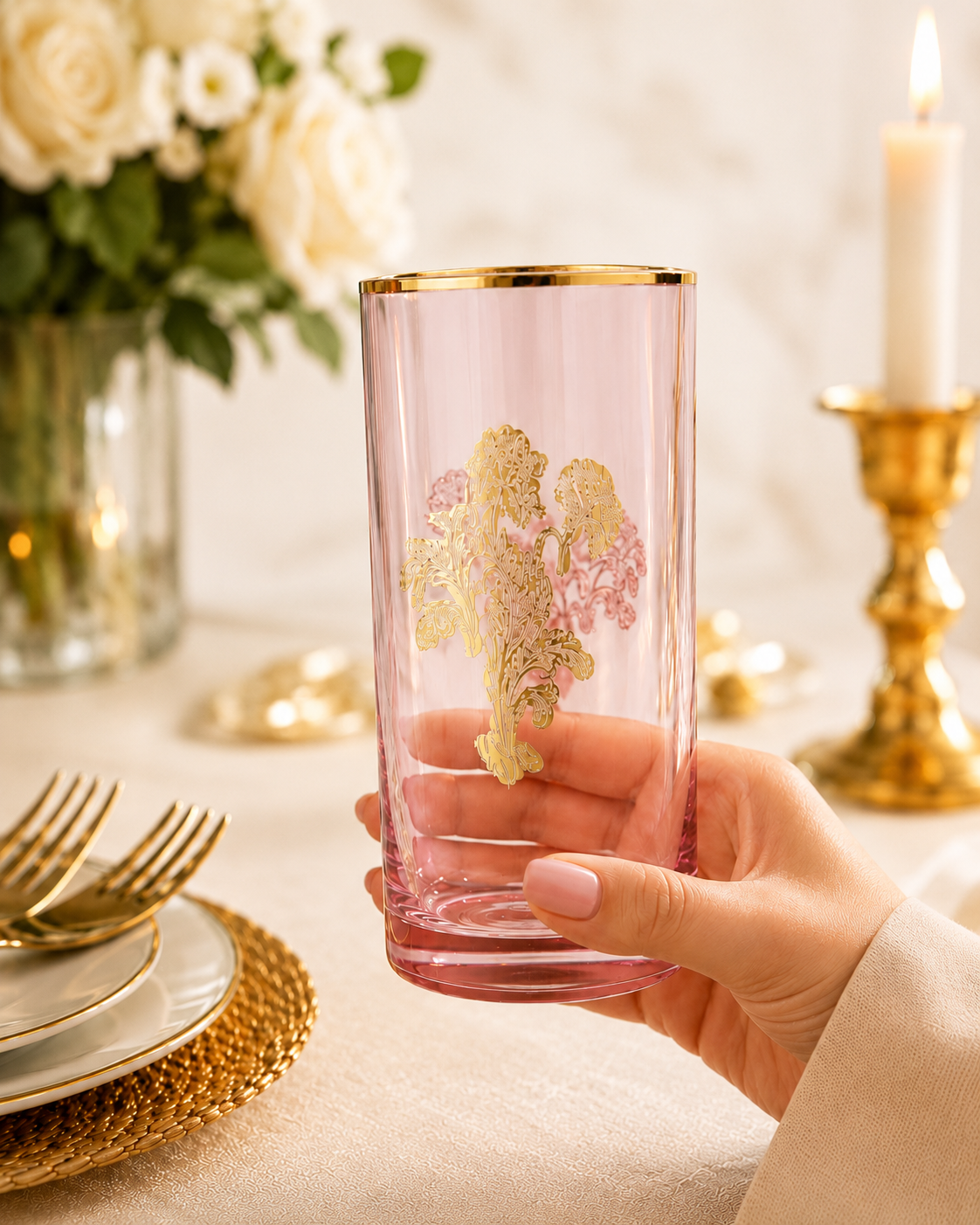 Rosewood Wisteria 6 Pcs Water Glasses (Palace Collection, 24K Gold Etched)
