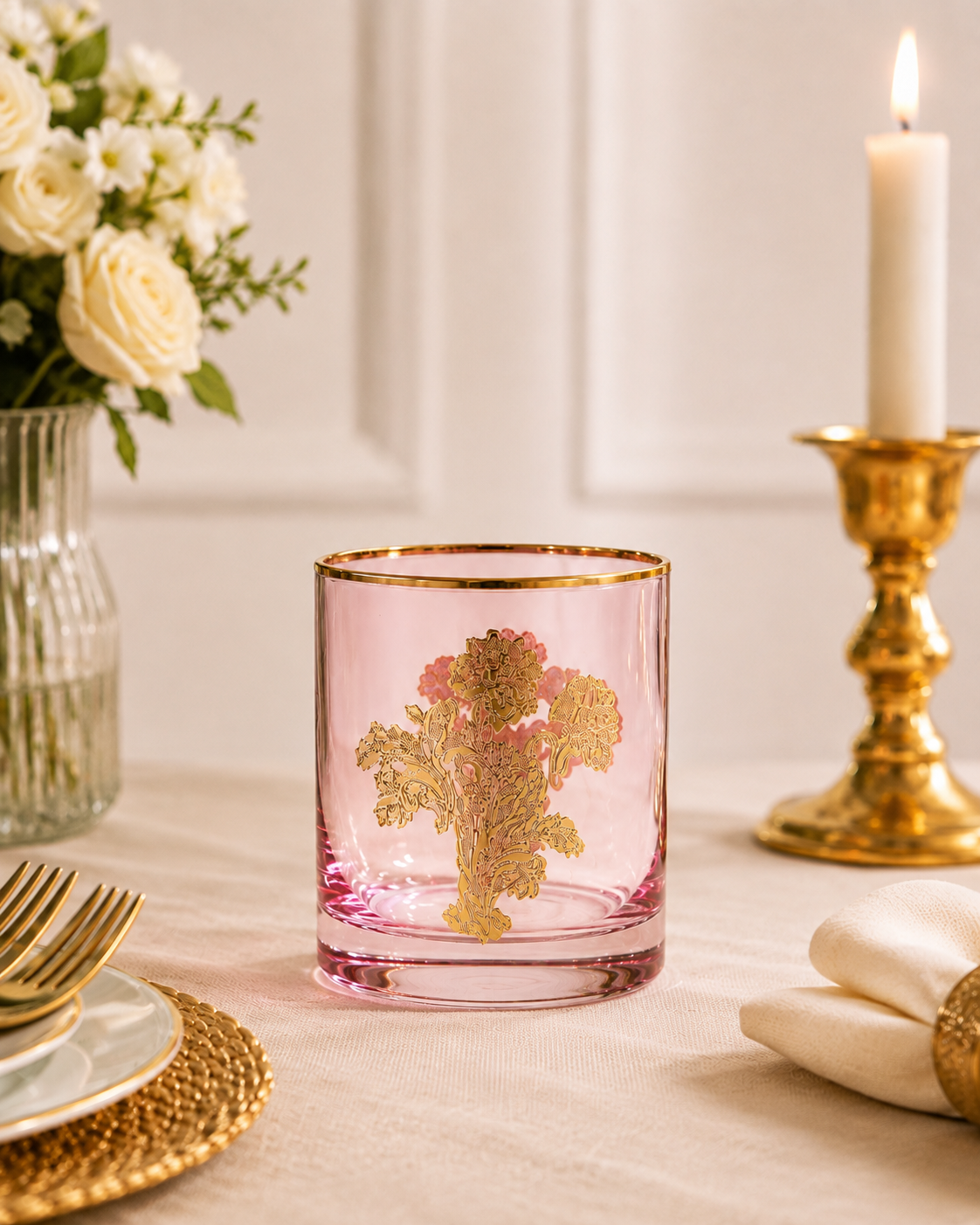 Rosewood Wisteria 6 Pcs Whiskey Glasses (Palace Collection, 24K Gold Etched)