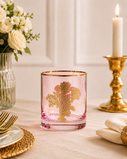 Rosewood Wisteria 6 Pcs Whiskey Glasses (Palace Collection, 24K Gold Etched)