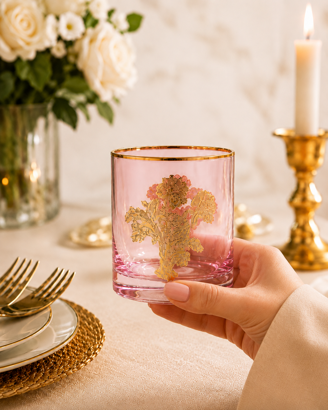 Rosewood Wisteria 6 Pcs Whiskey Glasses (Palace Collection, 24K Gold Etched)