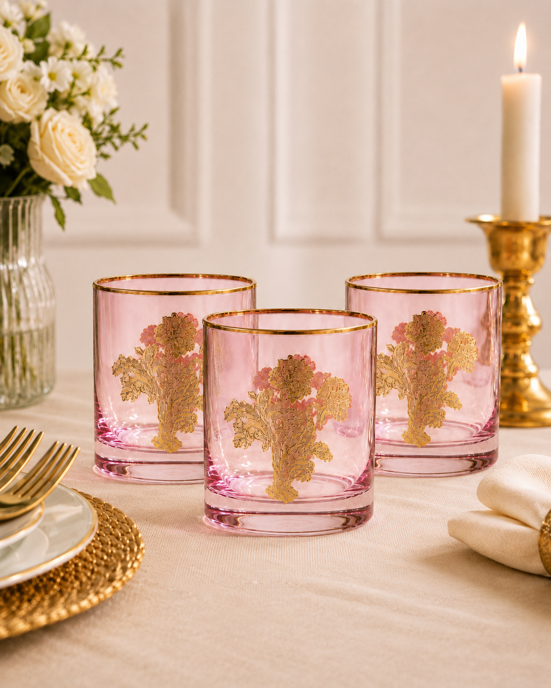 Rosewood Wisteria 6 Pcs Whiskey Glasses (Palace Collection, 24K Gold Etched)