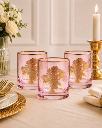 Rosewood Wisteria 6 Pcs Whiskey Glasses (Palace Collection, 24K Gold Etched)