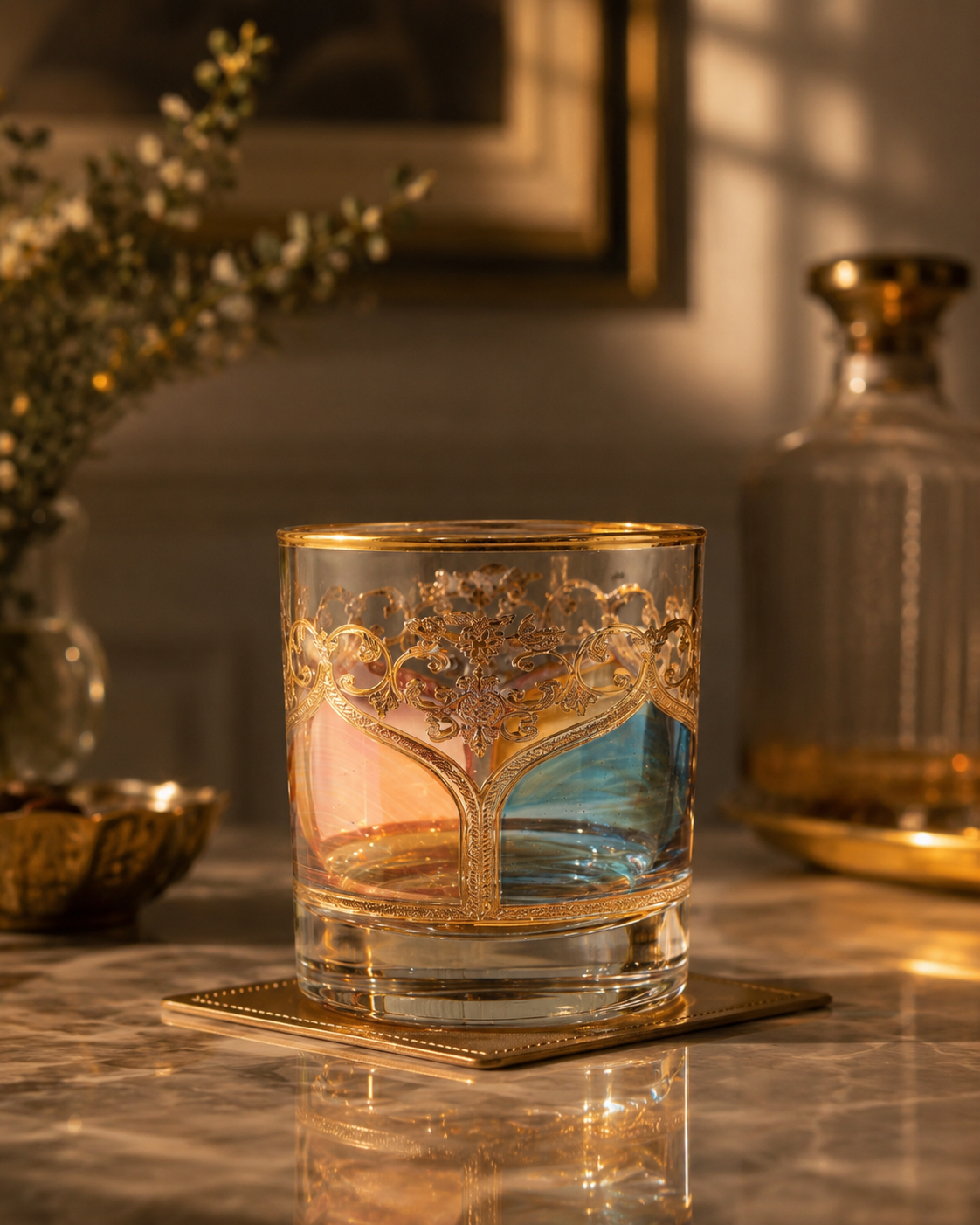 Bellecour Gold 6 Pcs Whiskey Glasses (Palace Collection, 24K Gold Etched)
