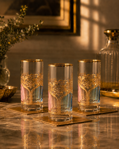 Bellecour Gold 6 Pcs Water Glasses (Palace Collection, 24K Gold Etched)