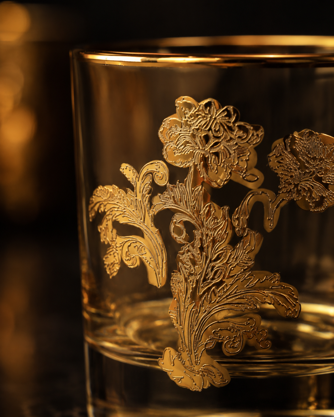 Amber Wisteria 6 Pcs Whiskey Glasses (Palace Collection, 24K Gold Etched)