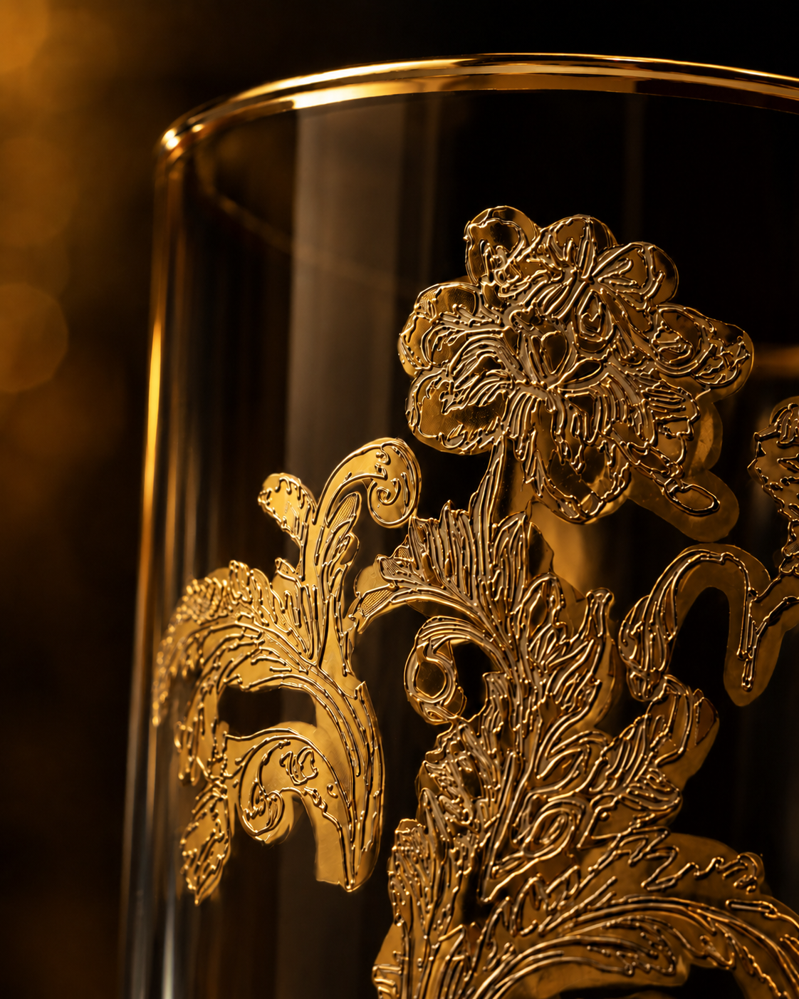 Amber Wisteria 6 Pcs Water Glasses (Palace Collection, 24K Gold Etched)