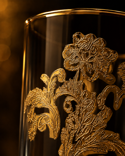 Amber Wisteria 6 Pcs Water Glasses (Palace Collection, 24K Gold Etched)