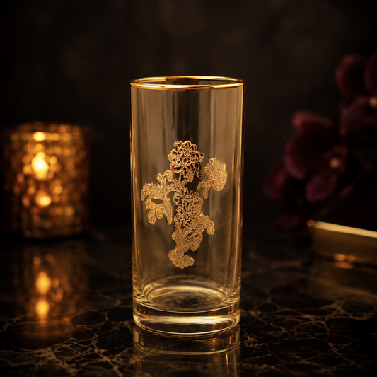 Amber Wisteria 6 Pcs Water Glasses (Palace Collection, 24K Gold Etched)