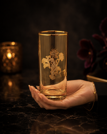 Amber Wisteria 6 Pcs Water Glasses (Palace Collection, 24K Gold Etched)