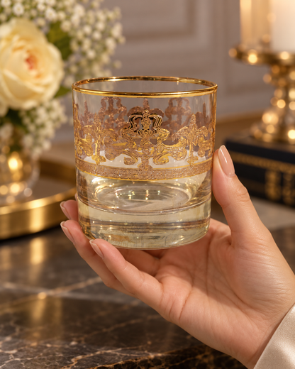 Gilded Amber 6 Pcs Whiskey Glasses (Palace Collection, 24K Gold Etched)