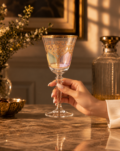 Bellecour Gold 6 Pcs Wine Glasses (Palace Collection, 24K Gold Etched)