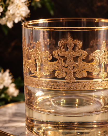 Gilded Amber 6 Pcs Whiskey Glasses (Palace Collection, 24K Gold Etched)