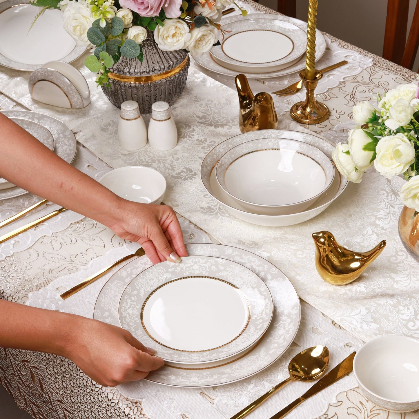 Fleur in Grey 37 Pcs Dinner Set