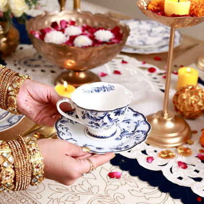 Midnight Blue Cup and Saucer Set (Vintage Collection, 6 Cups and 6 Saucers)