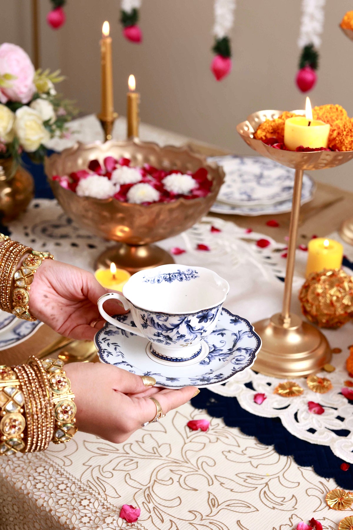 Midnight Blue Cup and Saucer Set (Vintage Collection, 6 Cups and 6 Saucers)