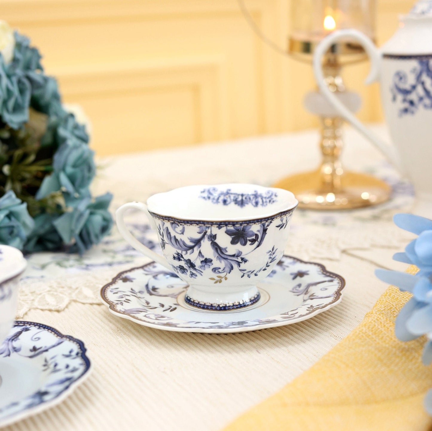 Midnight Blue Cup and Saucer Set (Vintage Collection, 6 Cups and 6 Saucers)