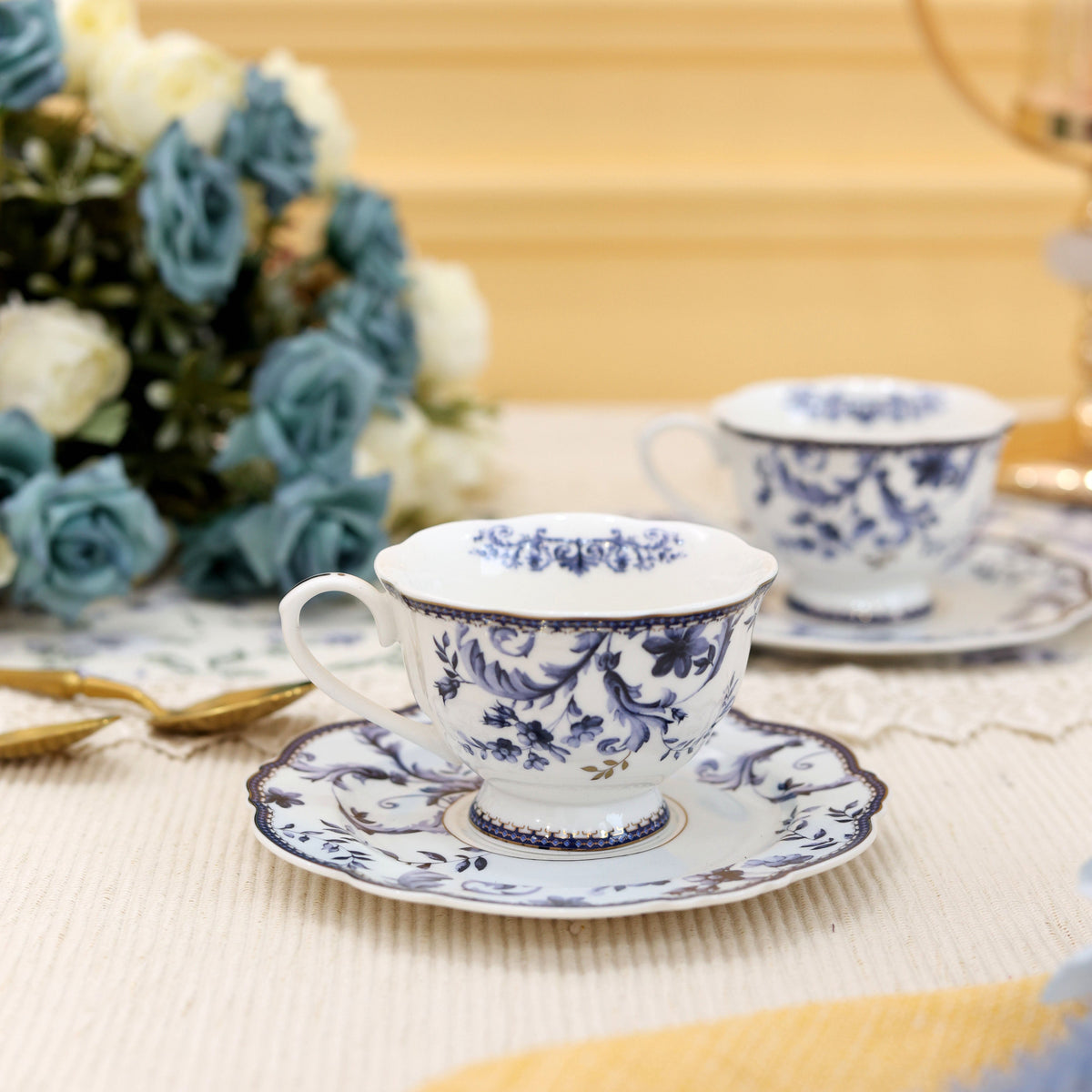 Midnight Blue Cup and Saucer Set (Vintage Collection, 6 Cups and 6 Saucers)