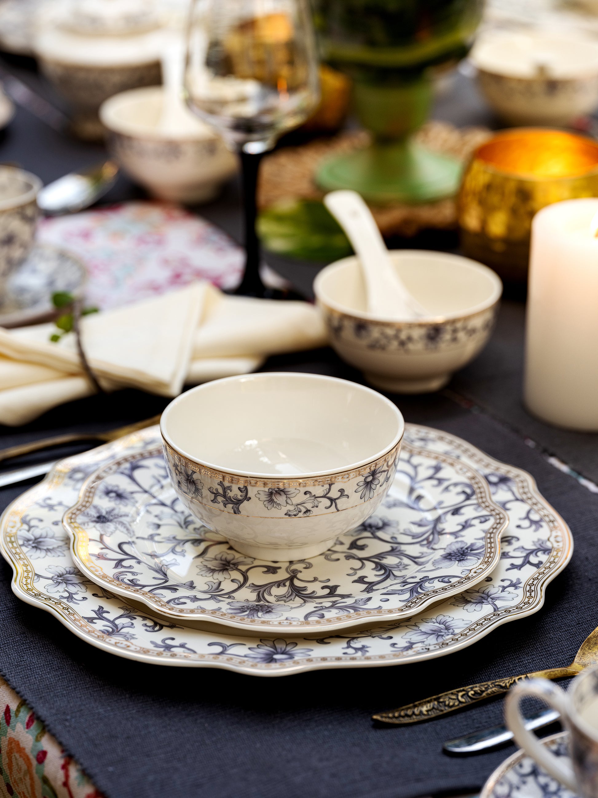 Royal Bone China Full Dinner Set Royal Blue 51 Pcs Dinner Set