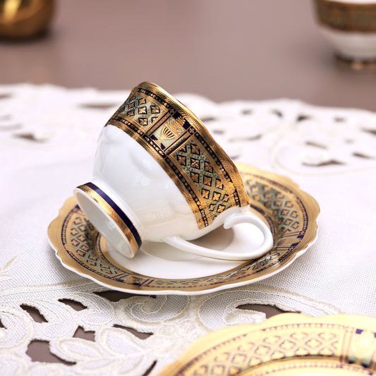 Tresor du Palais Cup and Saucer Set (Set of 6, Palace Collection, 24K Embossed Gold)