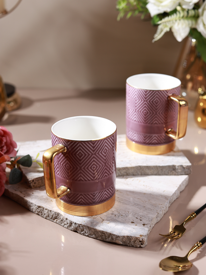 Mauve Set of 2 Coffee Mugs (Metal Collection, 24K Gold, 300 ML)
