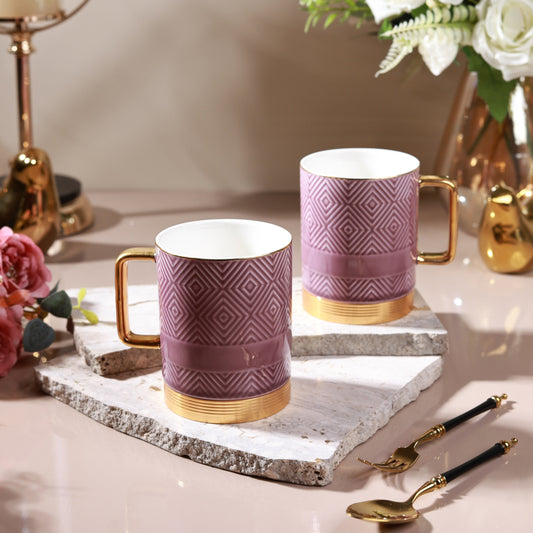 Mauve Set of 2 Coffee Mugs (Metal Collection, 24K Gold, 300 ML)