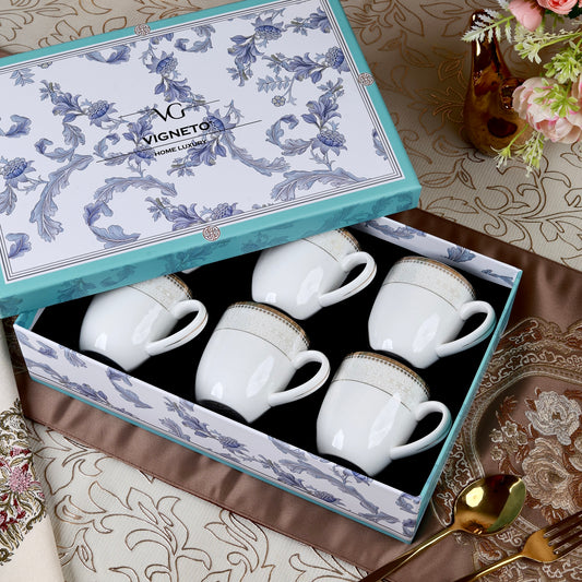 Persian Ivory Mug Set (Capacity 180 ML, Set of 6)