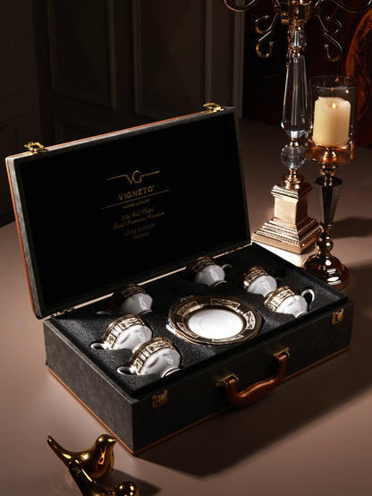 Chateau d'Or Cup and Saucer Set (Set of 6, Palace Collection, 24K Embossed Gold)