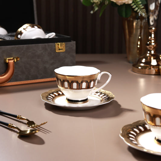 Colosseum Gold Cup and Saucer Set (Set of 6, Palace Collection, 24K Embossed Gold)
