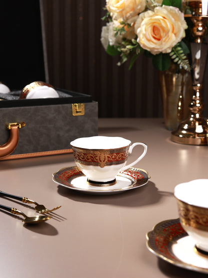 Crown Imperial Cup and Saucer Set (Set of 6, Palace Collection, 24K Embossed Gold)