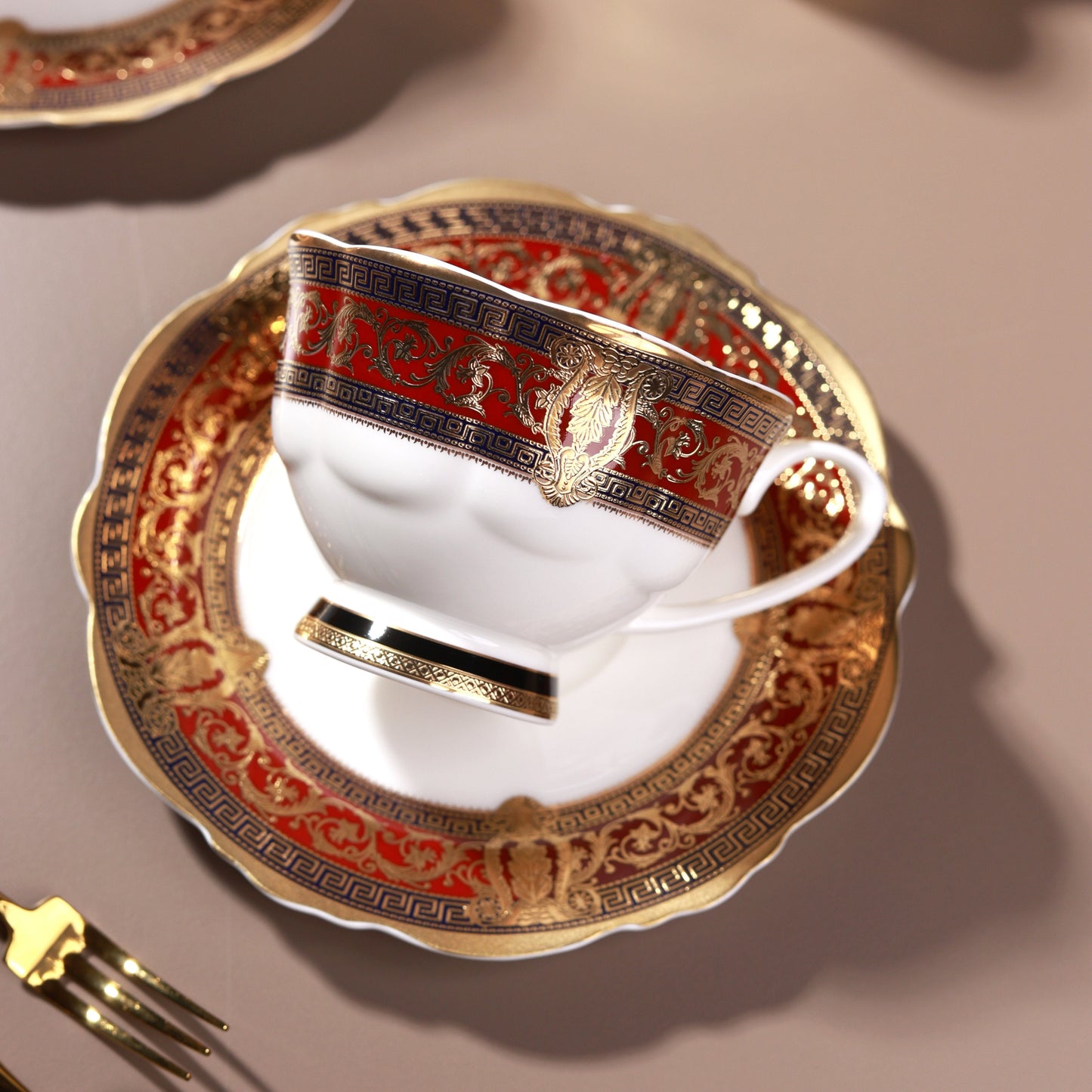 Crown Imperial Cup and Saucer Set (Set of 6, Palace Collection, 24K Embossed Gold)