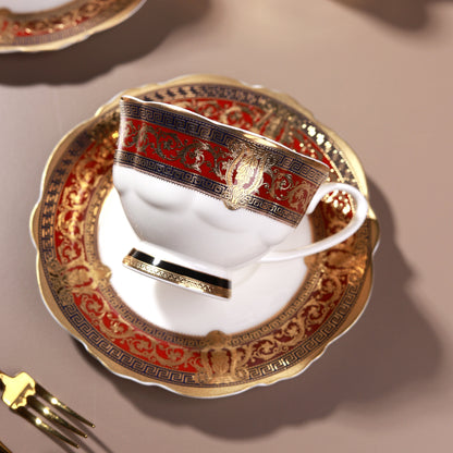 Crown Imperial Cup and Saucer Set (Set of 6, Palace Collection, 24K Embossed Gold)