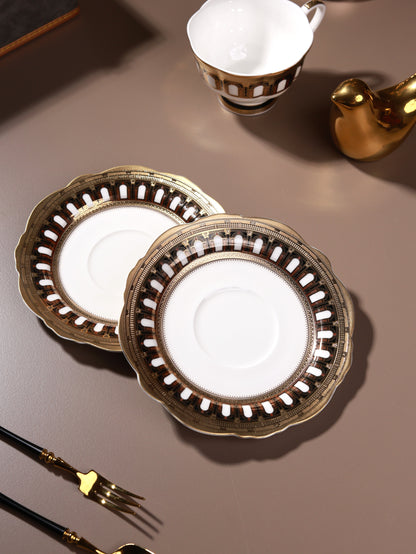 Colosseum Gold Cup and Saucer Set (Set of 6, Palace Collection, 24K Embossed Gold)