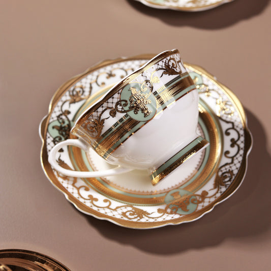 Palace Verde Cup and Saucer Set (Set of 6, Palace Collection, 24K Embossed Gold)