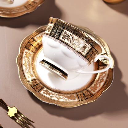 Chateau d'Or Cup and Saucer Set (Set of 6, Palace Collection, 24K Embossed Gold)