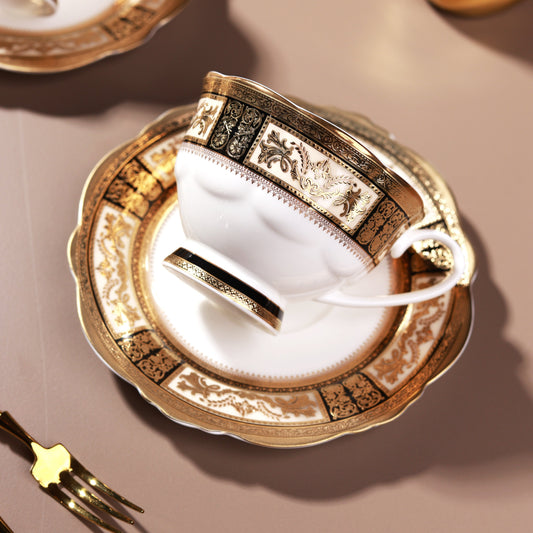 Chateau d'Or Cup and Saucer Set (Set of 6, Palace Collection, 24K Embossed Gold)