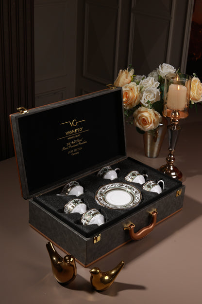 Palace Verde Cup and Saucer Set (Set of 6, Palace Collection, 24K Embossed Gold)