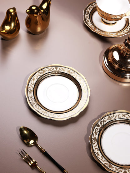Gilded Realm Cup and Saucer Set (Set of 6, Palace Collection, 24K Embossed Gold)