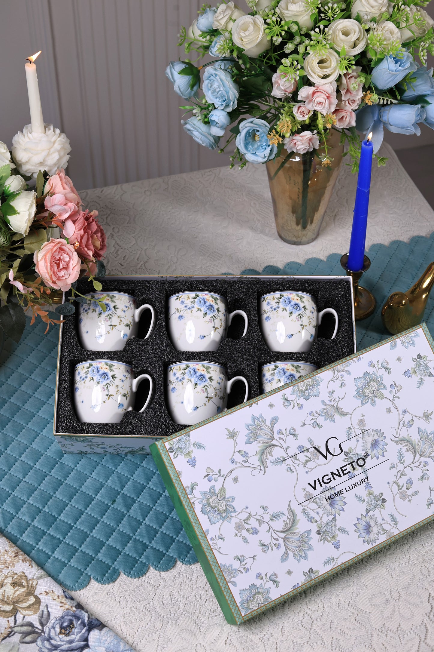 Yorkshire Bloom Mug Set (Capacity 200 ML, Set of 6)