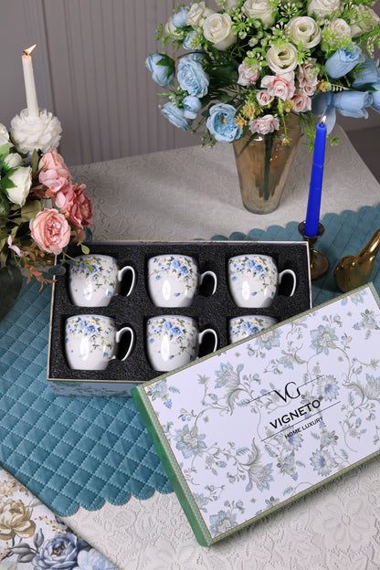 Yorkshire Bloom Mug Set (Capacity 200 ML, Set of 6)