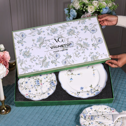 Yorkshire Bloom 8 Pcs Snack Set (1 Serving Plate, 6 Quarter Plates, 1 Server)