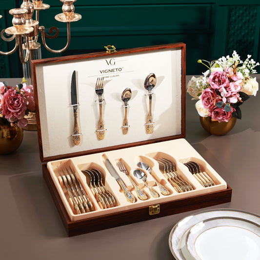 Regal Medallion 24 Pcs Cutlery Set (Palace Collection, 24K Gold Plated)