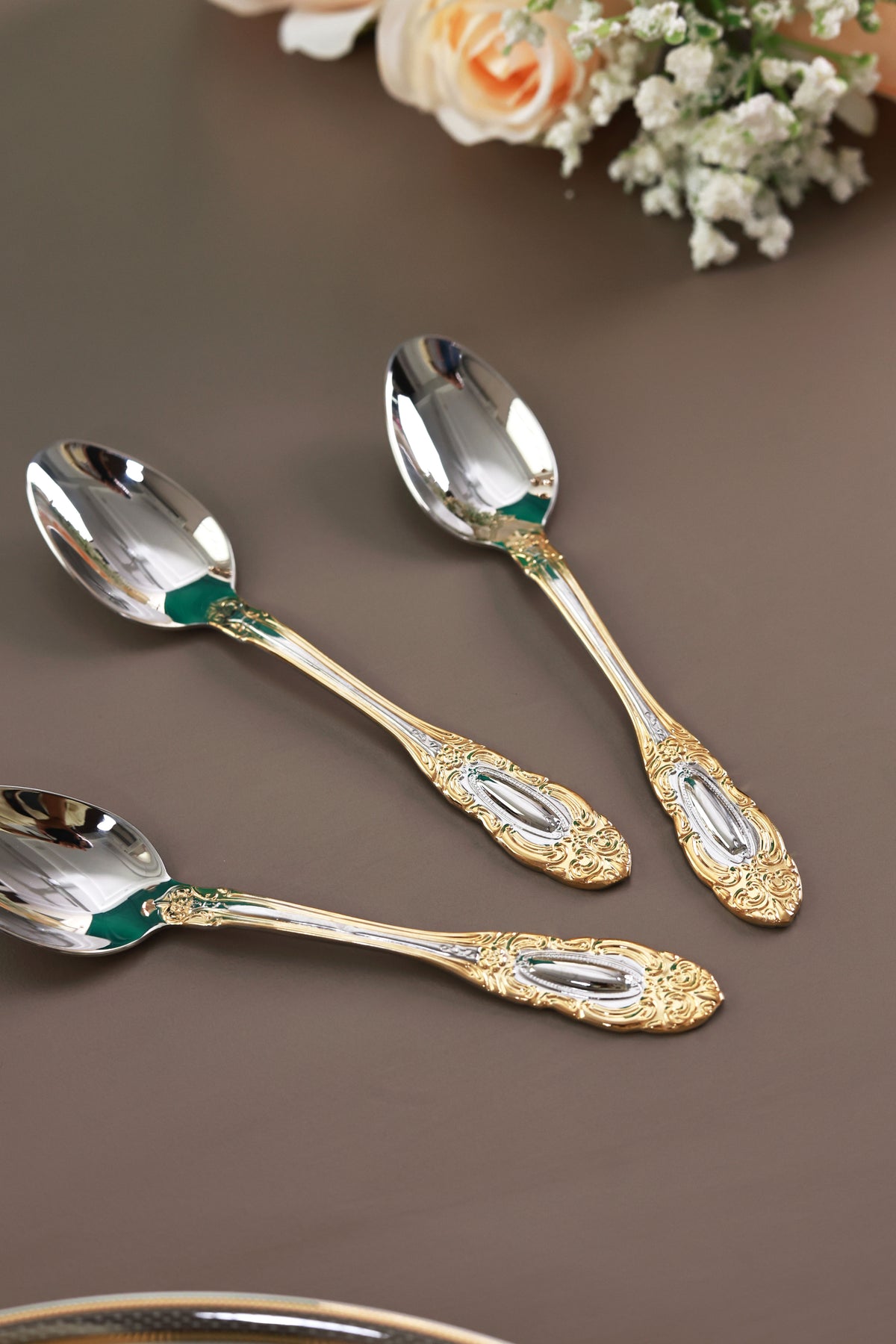 Regal Medallion 6 Pcs Dessert Spoons (Palace Collection, 24K Gold Plated)
