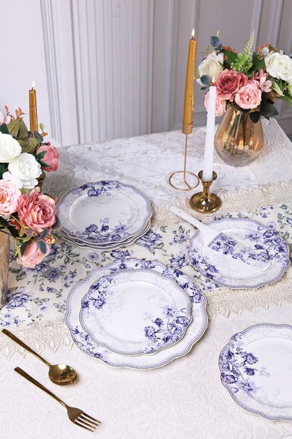 Jardin de Jouy 8 Pcs Snack Set (1 Serving Plate, 6 Quarter Plates, 1 Server) - Vigneto