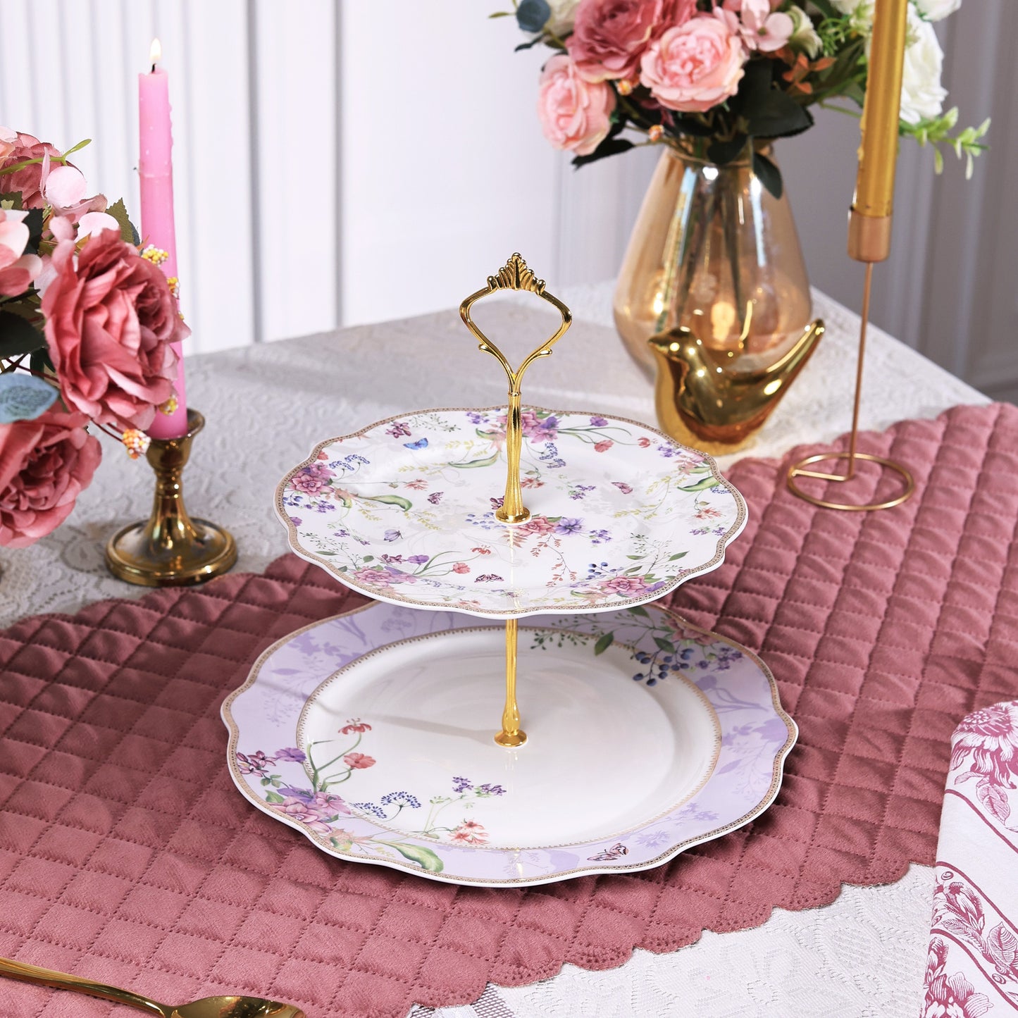 Lilac Garden Two Tier Dessert Stand