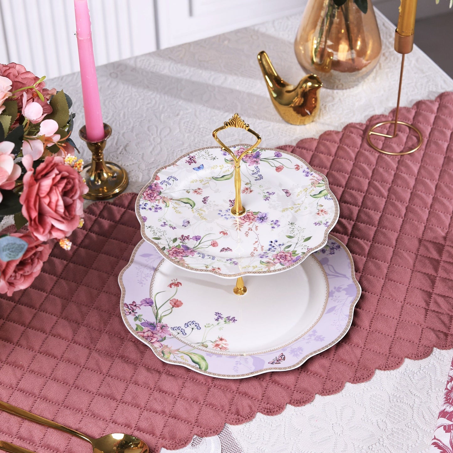 Lilac Garden Two Tier Dessert Stand