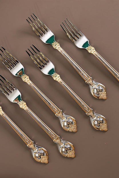Vineyard Gold 6 Pcs Dinner Forks (Palace Collection, 24K Gold Plated)