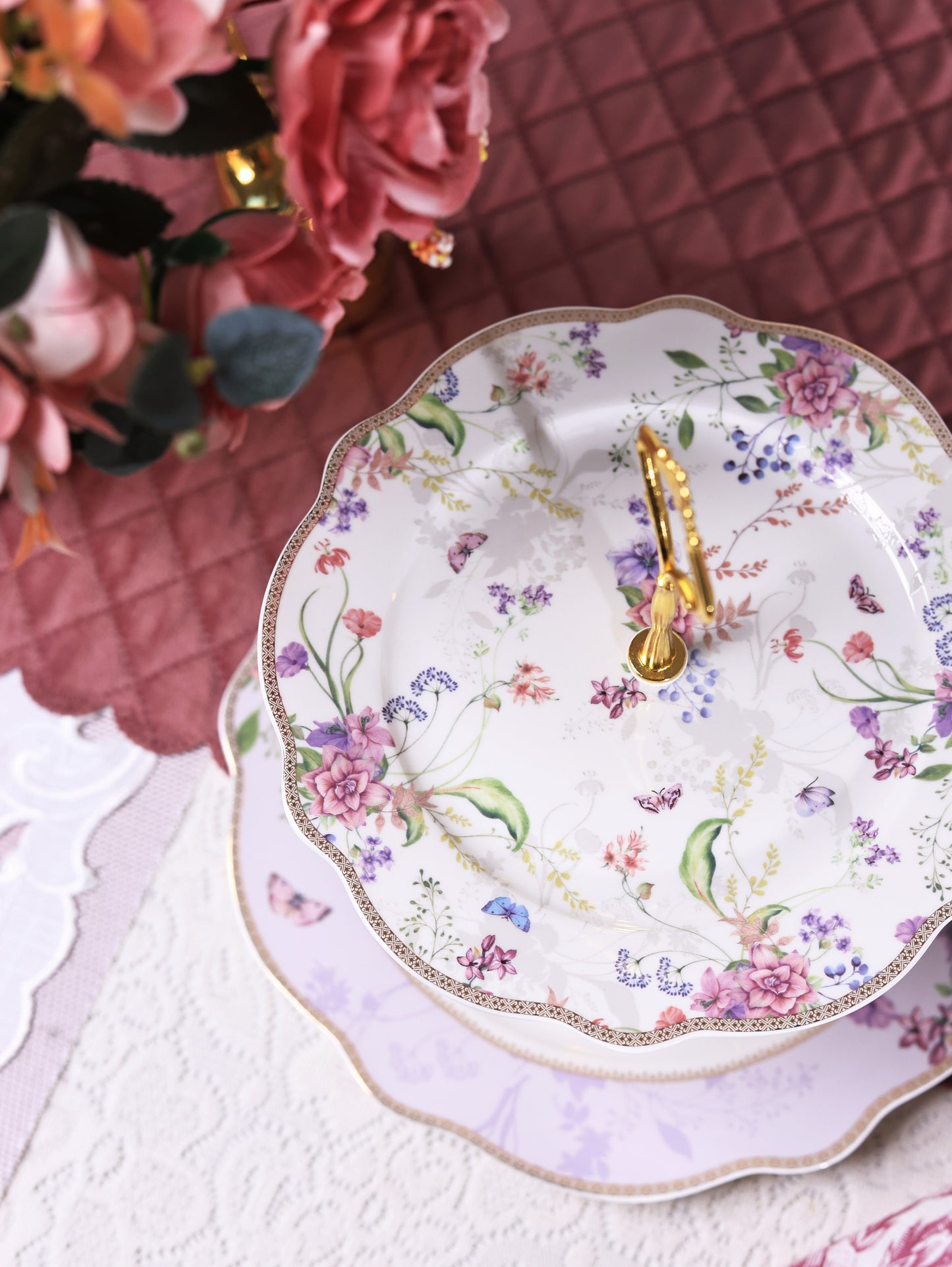 Lilac Garden Two Tier Dessert Stand