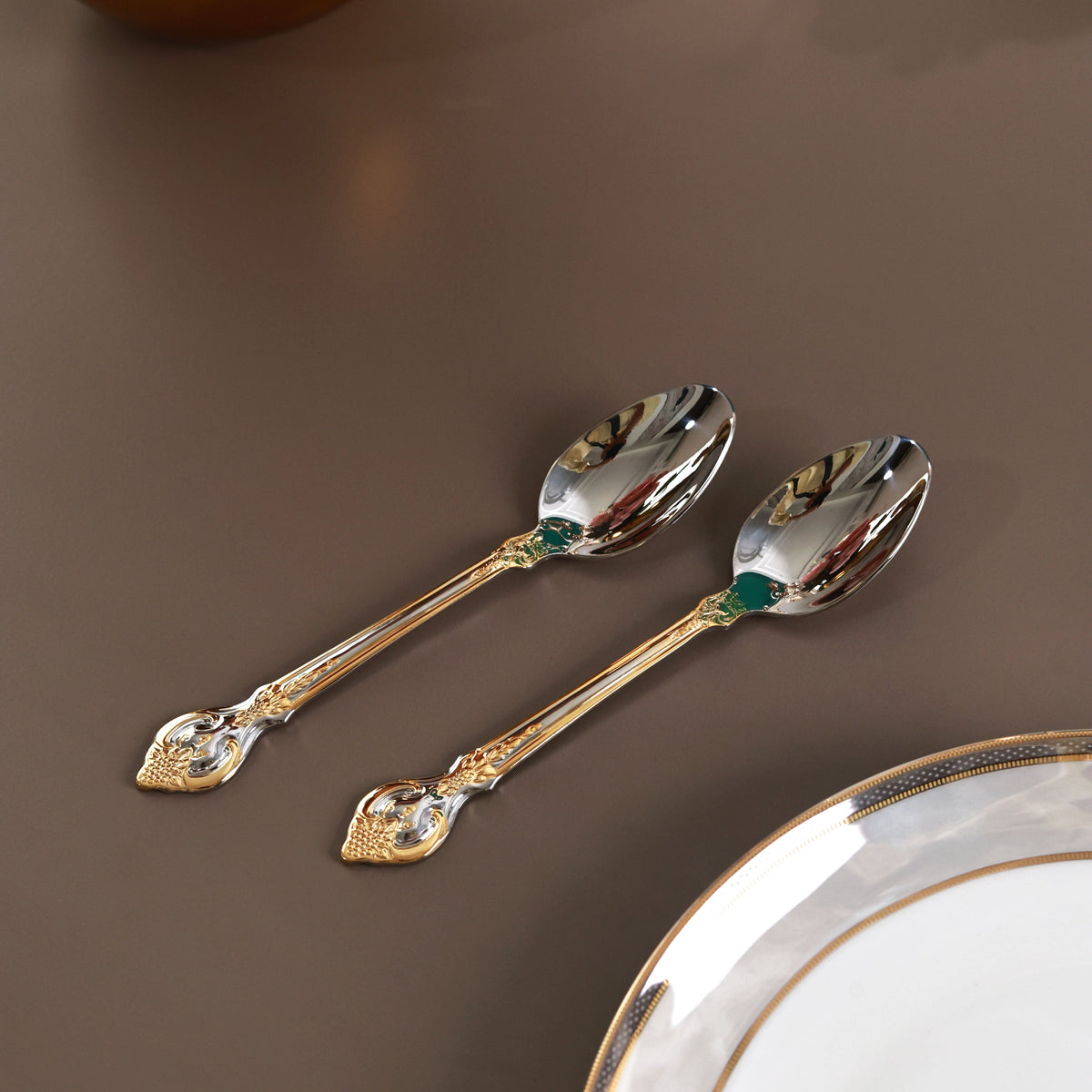 Vineyard Gold 6 Pcs Dessert Spoons (Palace Collection, 24K Gold Plated)