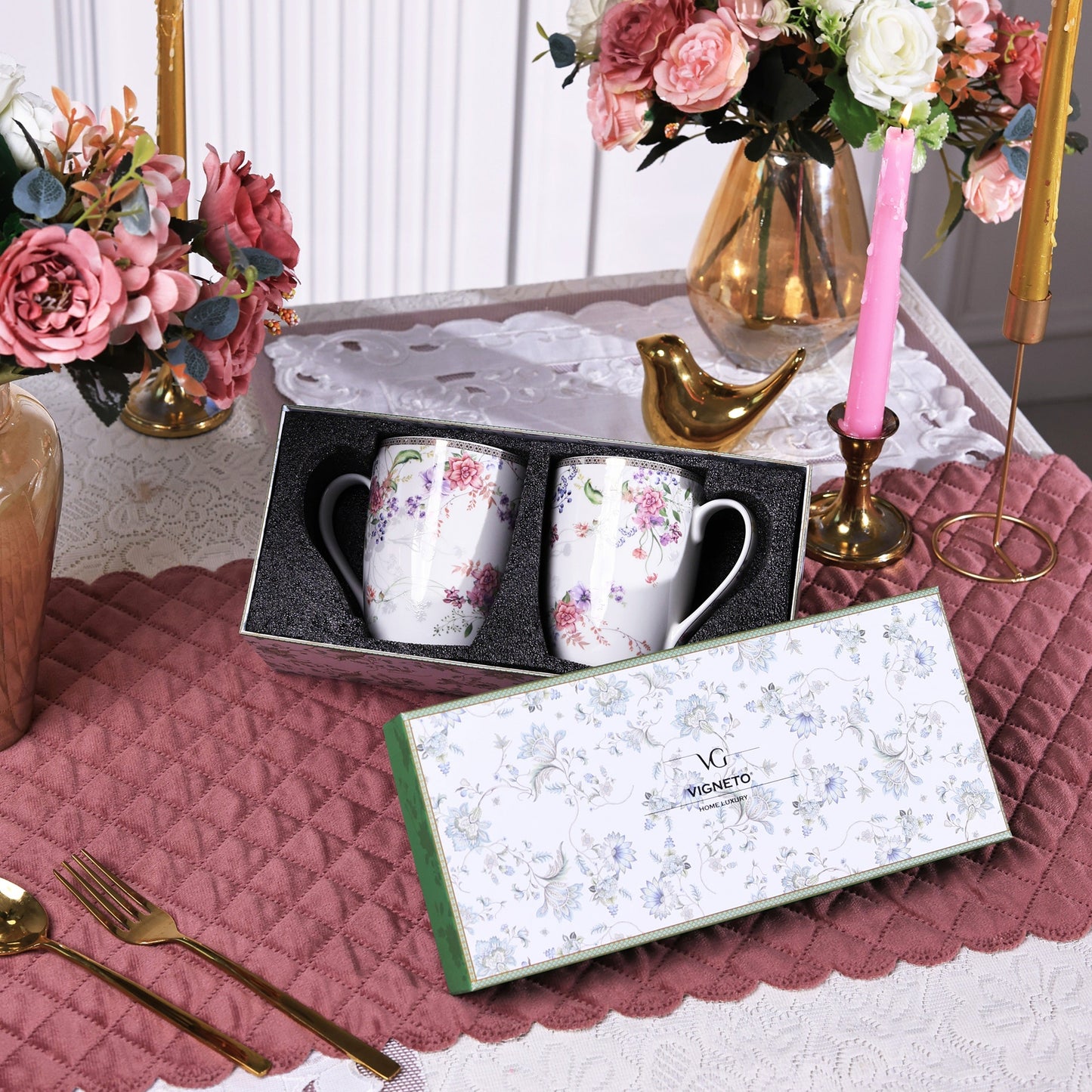 Lilac Garden Coffee Mugs (Set of 2, 300 ML)