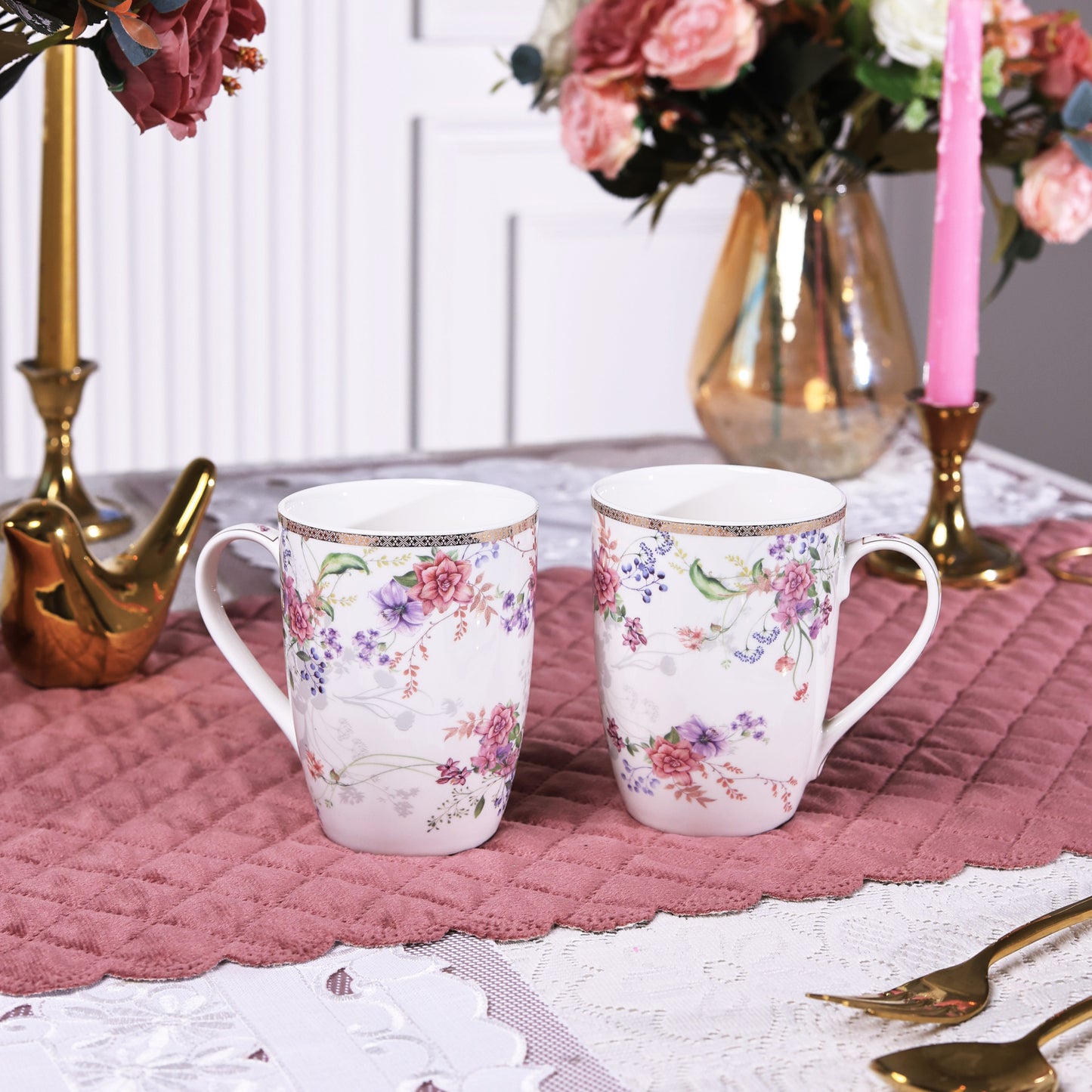 Lilac Garden Coffee Mugs (Set of 2, 300 ML)